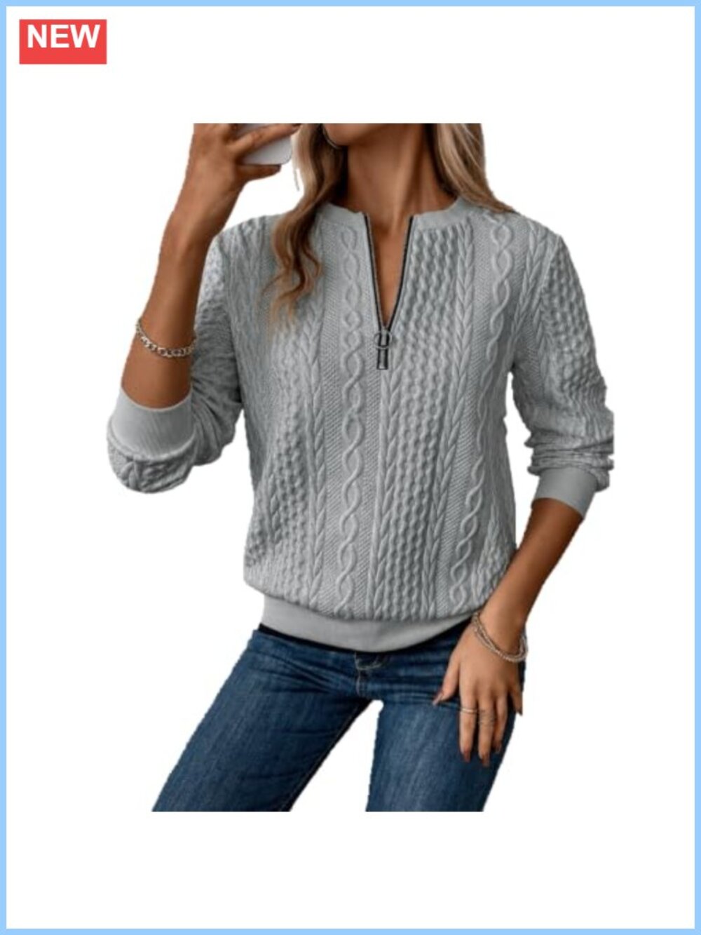 Womens Quarter Zip Cable Knit Textured Pullover Sweatshirt Long Sleeve